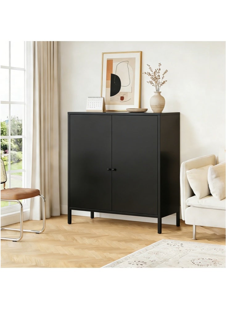 جيجيرو خزانة بوفيه معدنية، خزانة تخزين مطبخ بأرفف، خزانة ركن قهوة، خزانة جانبية للبوفيه، رف قابل للتعديل أسود - Image 2